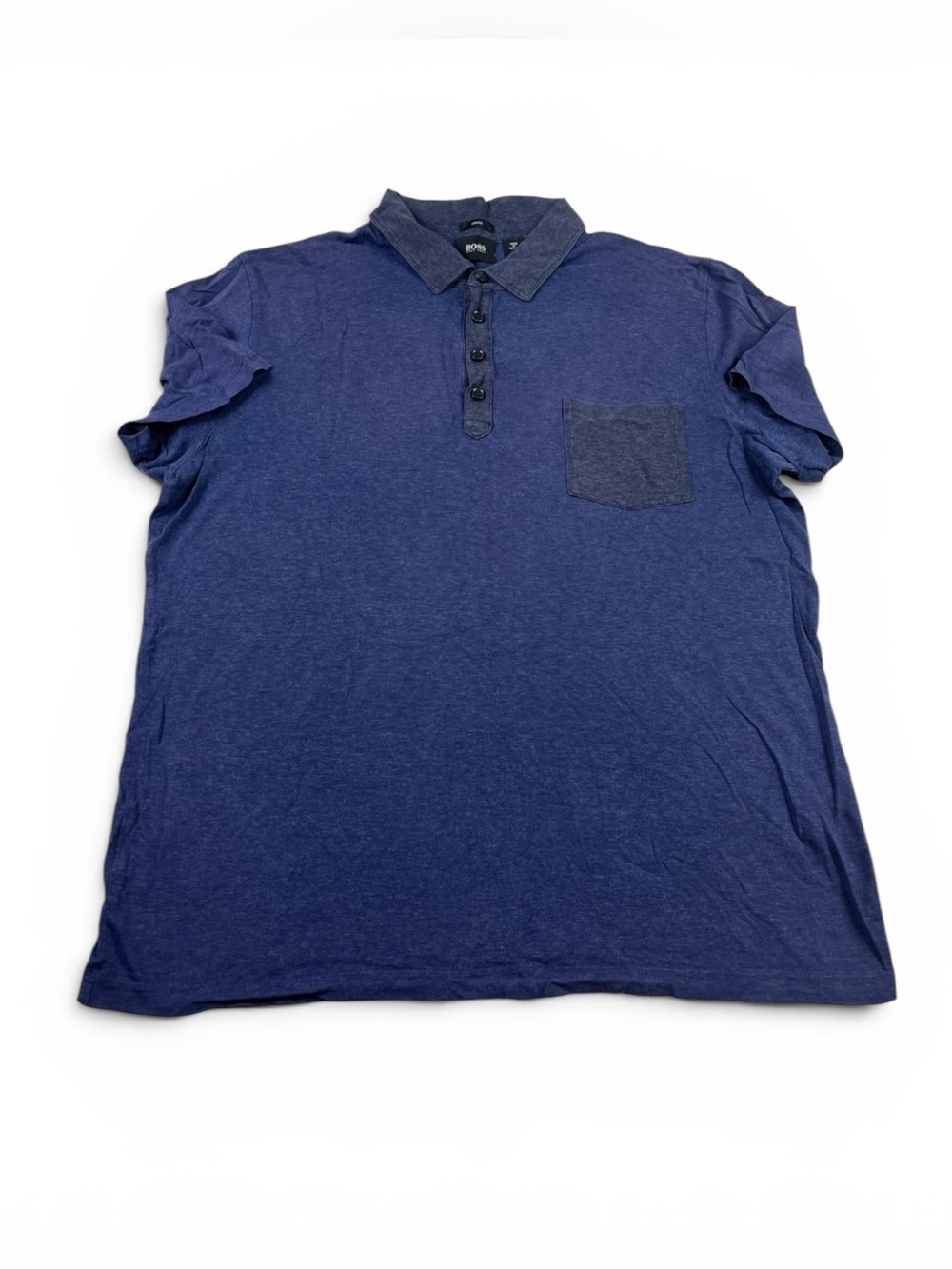 Hugo Boss XXL Slim Polo Shirt Blue Casual Breathable Short Sleeve Slub Cotton